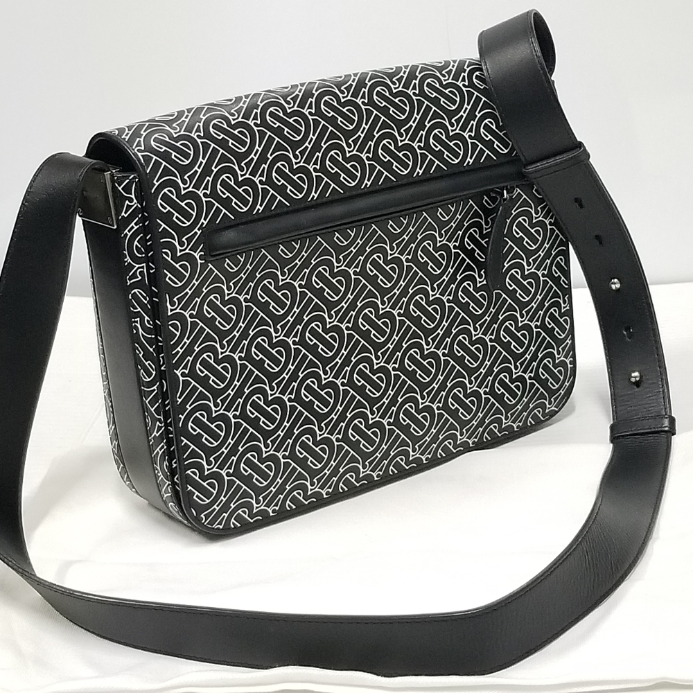 BURBERRY Calfskin Monogram TB Print Black and White Messenger Crossbody Bag - Picture 7 of 16